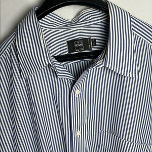 Ike Behar Navy and White Vertical Stripe Dress Shirt